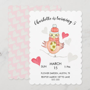 Tarjeta Festiva Pollito Adorable Enamorado, Corazones Acuarela
