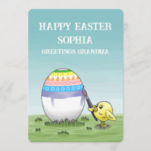 Tarjeta Festiva Pollito de Pascua pinta un huevo de Pascua bonito