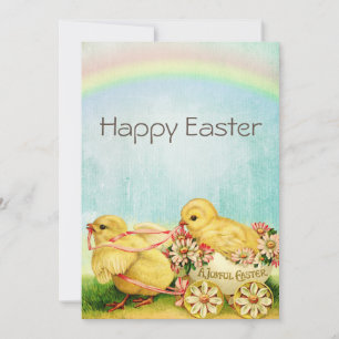 Tarjeta Festiva Pollitos de Pascua Retro Vintage