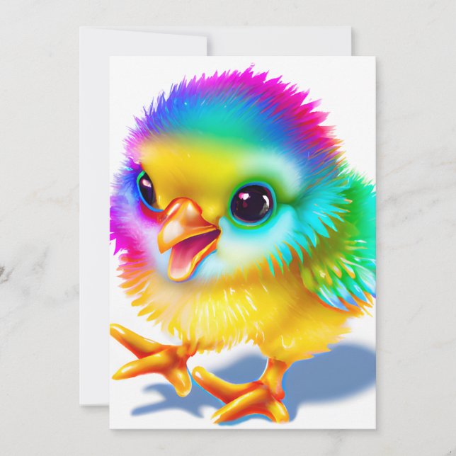 Tarjeta Festiva Pollo de bebé colorido (Anverso)