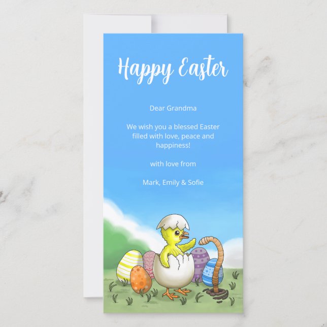 Tarjeta Festiva Pollo de Pascua con sombrero (Anverso)