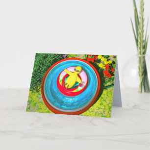 Tarjeta Festiva Pollo de Pascua en la piscina