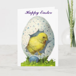 Tarjeta Festiva Pollo Vintage Y Huevo De Pascua
