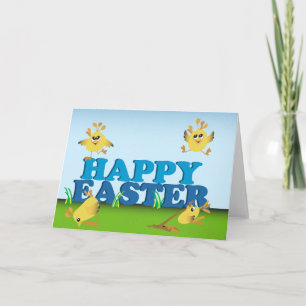 Tarjeta Festiva Polluelos felices de Pascua