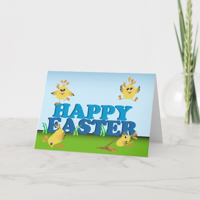 Tarjeta Festiva Polluelos felices de Pascua (Anverso)