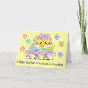 Tarjeta Festiva Polluelos lindos de Pascua de la abuela y del