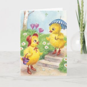 Tarjeta Festiva Polluelos nostálgicos de Pascua del estilo del