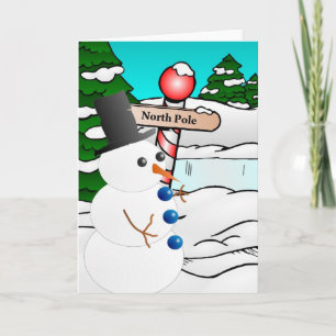 Tarjeta Festiva Polo Norte de Snowman