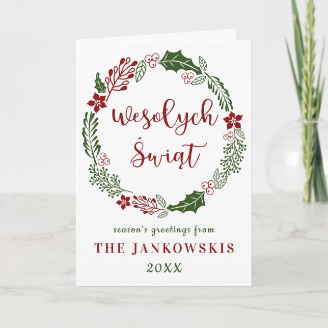 Tarjeta Festiva Polonia: Polonia Feliz Navidad, Personalizado (Anverso)