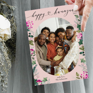Tarjeta Festiva Polvo caprichoso rosa botánico Feliz Kwanzaa Foto