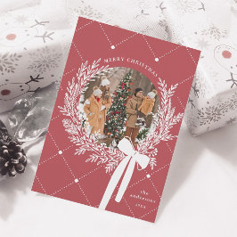 Tarjeta Festiva Polvorientos Navidades rojos y blancos. Foto de co