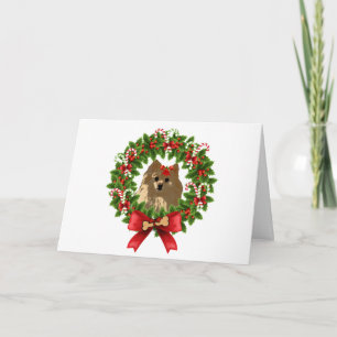 Tarjeta Festiva Pom Wreath Holiday Card