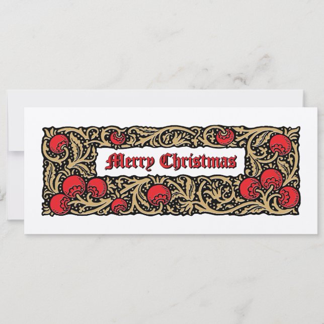 Tarjeta Festiva Pomegranate Fruit Foliage Border Christmas (Anverso)