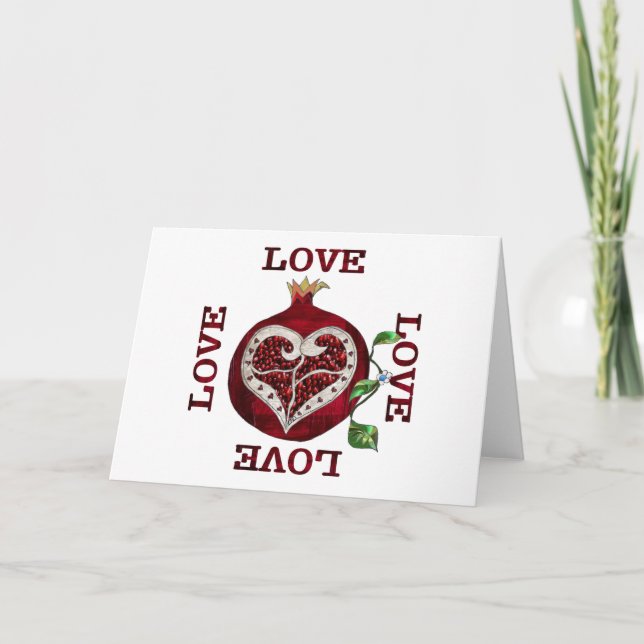 Tarjeta Festiva Pomegranate Heart LOVE Valentine (Anverso)