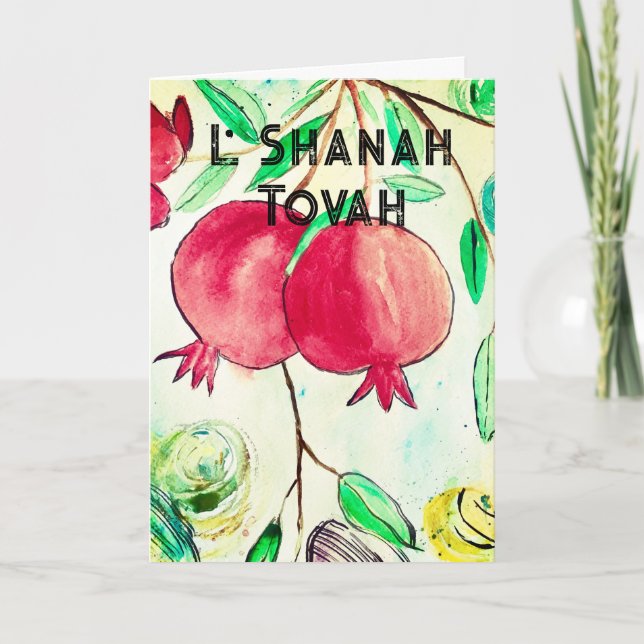 Tarjeta Festiva Pomegranate Rosh Hashanah Fruit Shana Tova (Anverso)