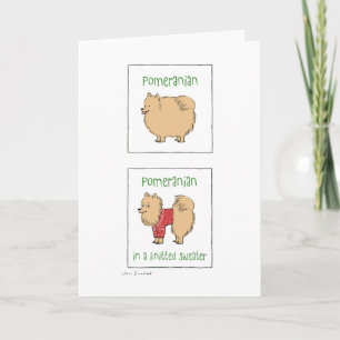 Tarjeta Festiva Pomerano en suéter de punto   Navidades divertidos