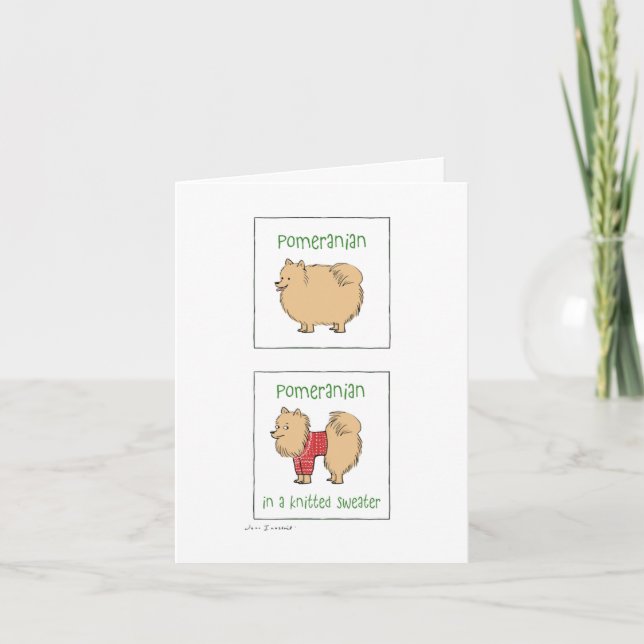 Tarjeta Festiva Pomerano en suéter de punto | Xmas graciosas (Anverso)