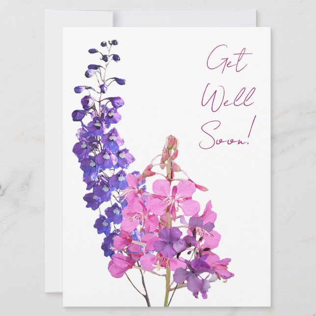 Tarjeta Festiva Ponte bien pronto bonito rosa morado simple divers (Anverso)