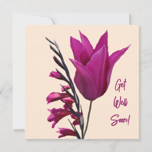 Tarjeta Festiva Ponte bien pronto bonito tulipán rosa flor floral 