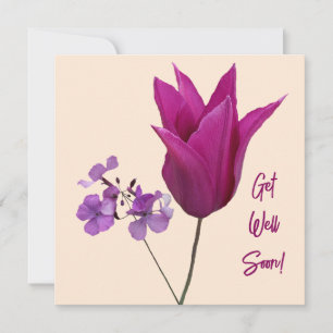 Tarjeta Festiva Ponte bien pronto bonito tulipán rosa morado flora