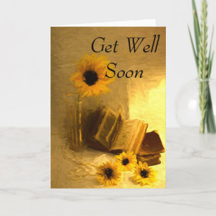 Tarjeta Festiva Ponte bien pronto con Sunflower y libros