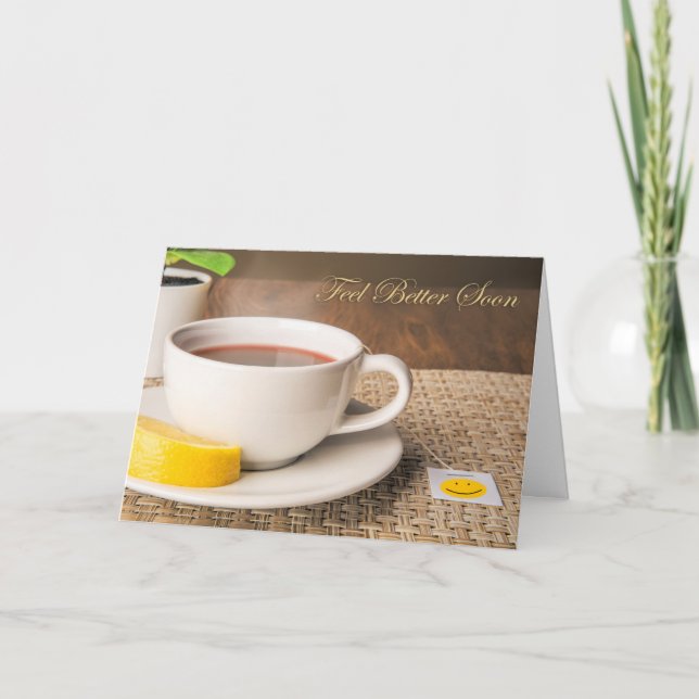 Tarjeta Festiva Ponte bien pronto para cualquier copa de té calien (Anverso)