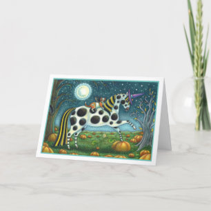 Tarjeta Festiva PONY MANCHADO DE HALLOWEEN & GATO MURCIÉLAGO Cabal