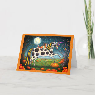 Tarjeta Festiva PONY MANCHADO DE HALLOWEEN Y GATO MURCIÉLAGO Cabal