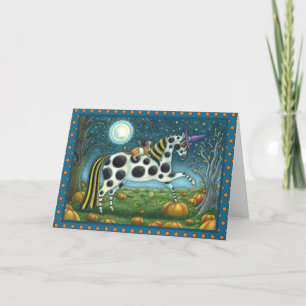 Tarjeta Festiva PONY MANCHADO DE HALLOWEEN Y GATO MURCIÉLAGO Cabal
