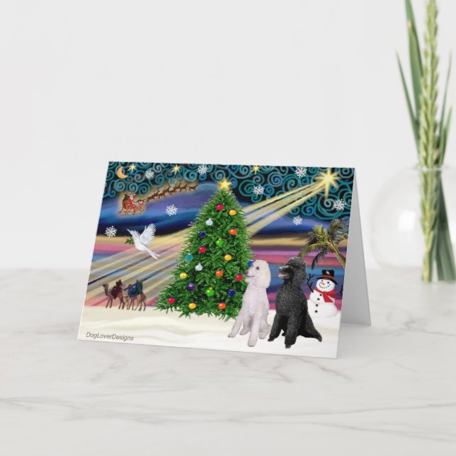 Tarjeta Festiva Poodle mágico de navidades (dos estándar) (Anverso)