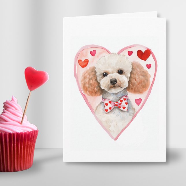 Tarjeta Festiva Poodle Mom Día de San Valentín Dog Love Heart Pink (Poodle heart Valentines day watercolor folded card for cute dog mom parent or custom in love gift )