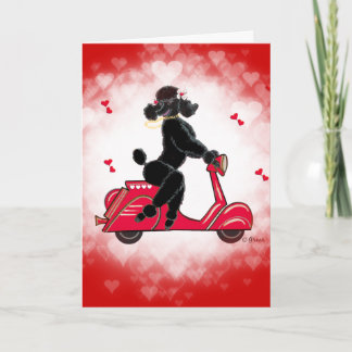 Tarjeta Festiva Poodle negro en Scooter Valentine