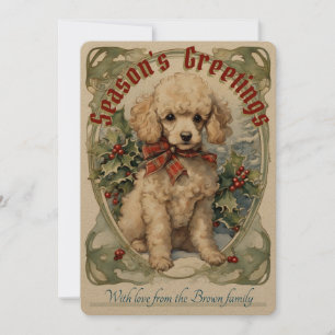 Tarjeta Festiva Poodle Puppy Vintage Holiday Card