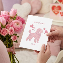 Tarjeta Festiva Poodle Rosa Pastel - Nombre Personalizado de San V