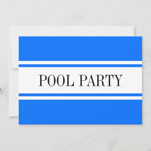 Tarjeta Festiva POOL FIESTA Bandas de Carreras Náutica Azul Blanco (Anverso)