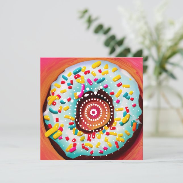 Tarjeta Festiva Pop Art Donut (Anverso de pie)
