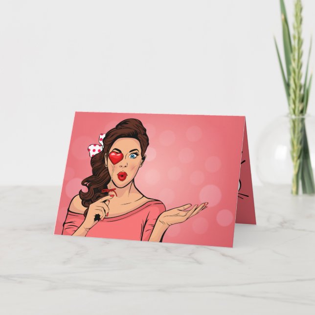 Tarjeta Festiva Pop Art Lady Heart Lollipop Valentine (Anverso)
