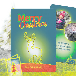 Tarjeta Festiva Pop Art Neon Reindeer Dos Navidades de fotografía