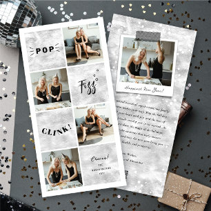 Tarjeta Festiva Pop Fizz Clink Año Nuevo Bloquea 4 Collages de fot