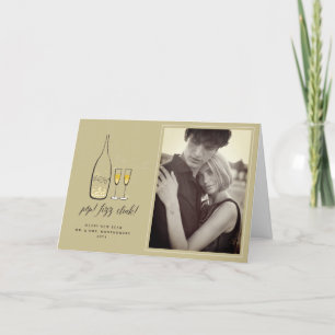 Tarjeta Festiva Pop Fizz Clink Elegante Oro Champagne Moda Foto