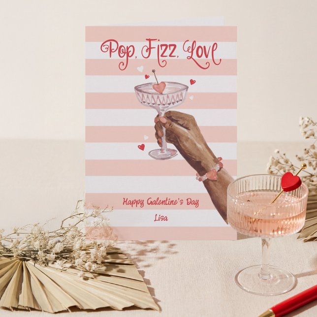 Tarjeta Festiva Pop Fizz Love Cocktail Cheer Happy Galentine's Day (Pop Fizz Love Cocktail Cheer Happy Galentine's Day Holiday Card)