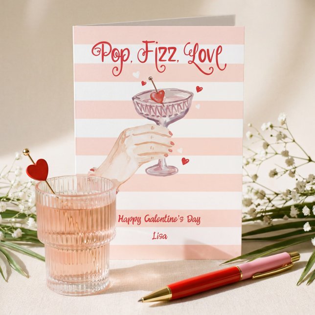 Tarjeta Festiva Pop Fizz Love Cocktail Cheer Happy Galentine's Day (Pop Fizz Love Cocktail Cheer Happy Galentine's Day Holiday Card)