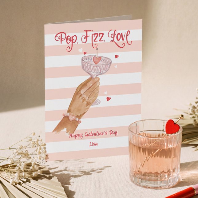 Tarjeta Festiva Pop Fizz Love Cocktail Cheer Happy Galentine's Day (Pop Fizz Love Cocktail Cheer Happy Galentine's Day Holiday Card)