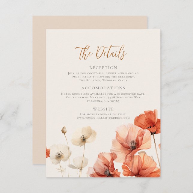 Tarjeta Festiva Poppies y flores silvestres El Boda de los detalle (Anverso / Reverso)