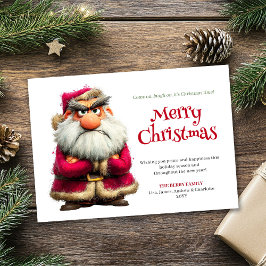 Tarjeta Festiva Popular grumpy Claus editable Christmas greeting