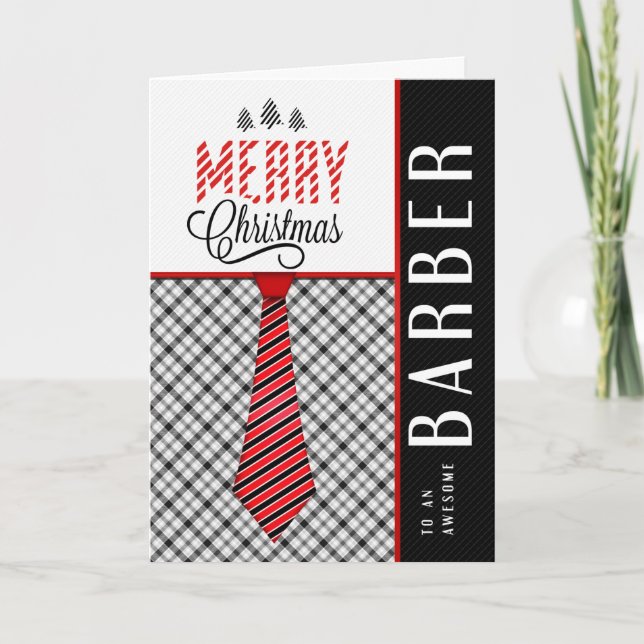 Tarjeta Festiva por Barber Merry Christmas Masculine Necktie (Anverso)