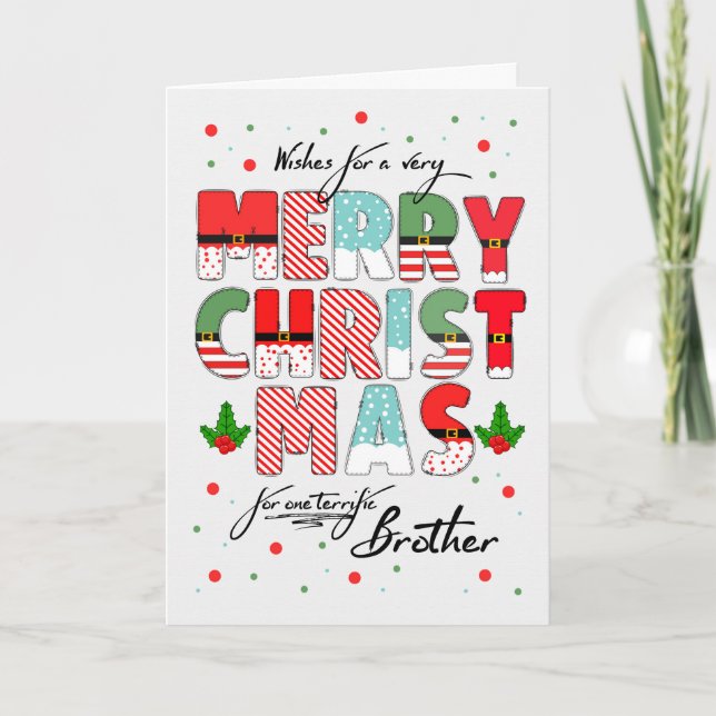 Tarjeta Festiva por Brother Merry Christmas Decorated Lettering (Anverso)