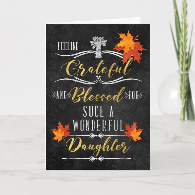 Tarjeta Festiva por Daughter Thankings Blessings Chalkboard (Anverso)