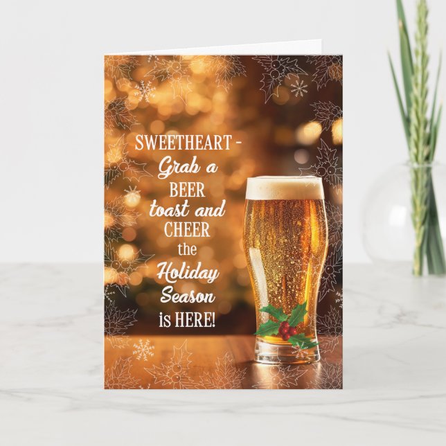 Tarjeta Festiva por el amor Cheers Frosty Glass of Beer (Anverso)
