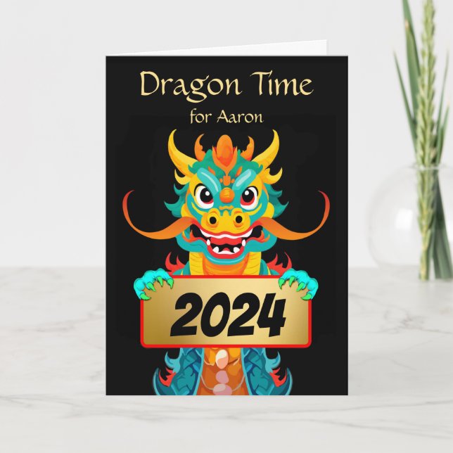 Tarjeta Festiva Por el nieto Año Nuevo Chino del Dragón (Anverso)